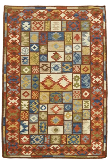 Vibrant Block Design Kilim Area Rug for Cozy Ambiances 5'x8'