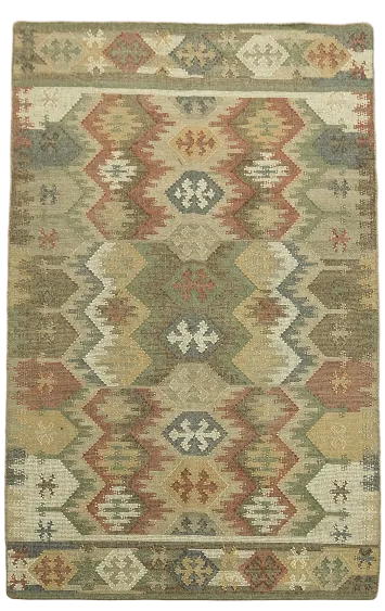 Flat-Weave Geometric Kilim Wool Area Rug 5x8
