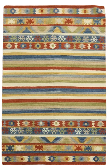 Vibrant Striped Geometric Pattern Kilim Rug 5'x8'