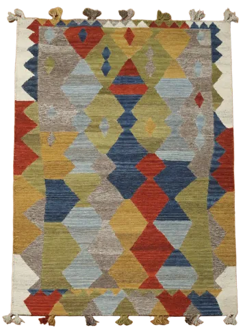 Earthy Tones Kilim in Kaleidoscopic Rug Design 6'x8'