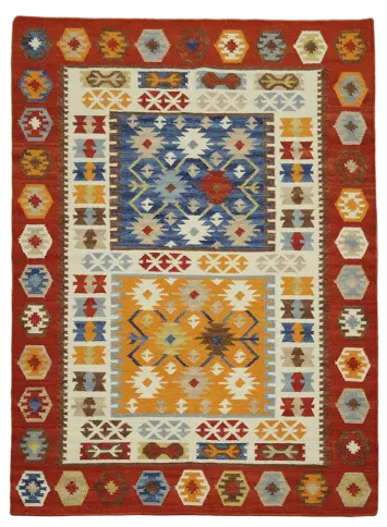 Southwestern Style Kilim Rug in Earth Tones and Bold Colors 6'x8'