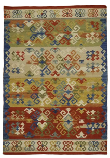Hand-Woven Multicolor Kilim Rug for Elegant Living Spaces 5'x8'