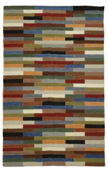 Color Block Geometric Pattern Kilim Wool Rug for Contemporary Spaces 5'x8'