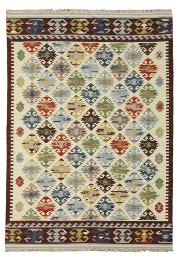 Handwoven Tribal Kilim Rug with Colorful Diamond Designs 5'x8'