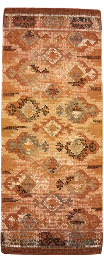 Geometric Flat-Weave Kilim Rug in Sunset and Terracotta Shades 6' 7'' X 2' 8''