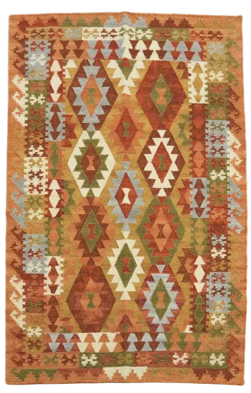 Vibrant Handwoven Tribal Diamond Design Kilim Wool Rug 4'x6'