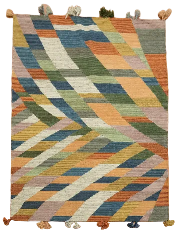 Bold and Colorful Chevron Design Kilim Wool Rug 5'x6'