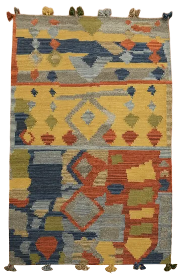 Unique Handwoven Artisanal Kilim Rug with Colorful Geometrics 5'x8'