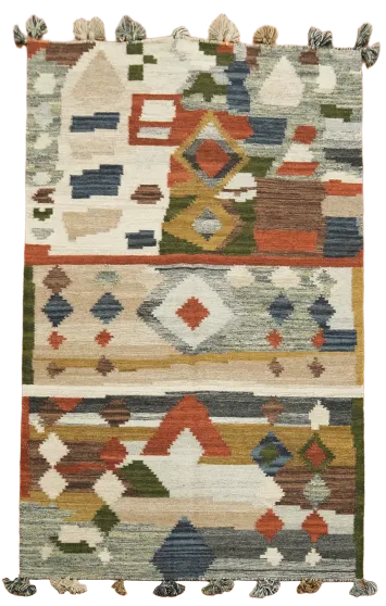 Contemporary Symmetrical Design Kilim Flat-Weave Area Rug 5'x8'