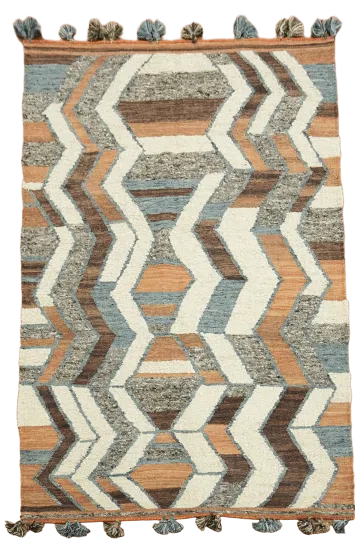 Stylish Earth Tones Modern Zigzag Design Kilim Wool Rug 5'x8'