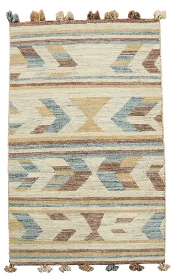 Handwoven Kilim Rug Featuring Colorful Tribal Designs 5'x8'