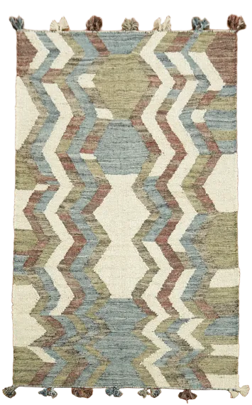 Flat-Weave Kilim Earth-Toned Rug with Unique Geometric Designs 5'x8'