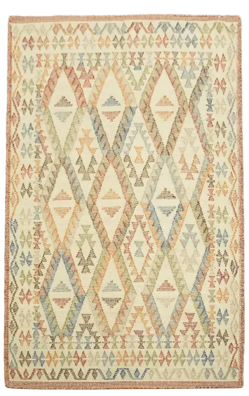 Kilim Handwoven Rug Featuring Tribal Diamond Patterns 5'x8'