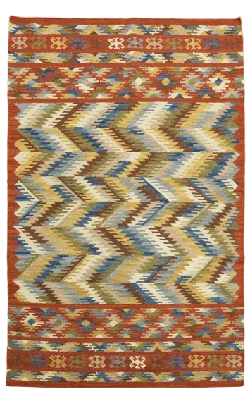 Flat-Weave Kilim multicolor zigzag pattern Area Rug 5'x8'