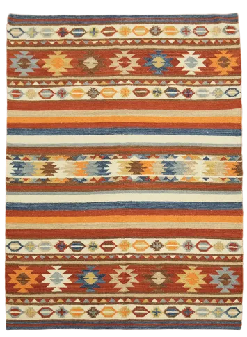Colorful Southwestern Style Kilim Wool Rug with Tribal Geometric Patterns 6'x8'