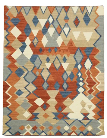 6'x8' Contemporary Rustic: Warm Geometric Pattern Kilim Wool Rug