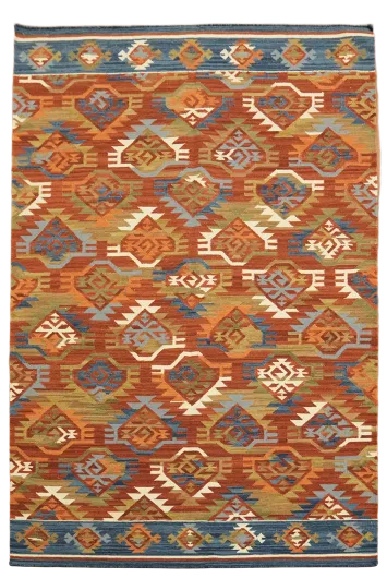 Kilim Southwestern Flair with This Vibrant Geometric Pattern Rug 5'x8'