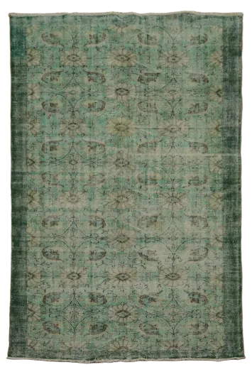 Green Vintage Anatolian Oriental Wool Area Rug 6x9