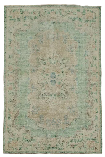 Green Vintage Anatolian Oriental Wool Area Rug 6x9