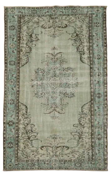 Green Vintage Wool Anatolian Oriental Area Rug 6x9