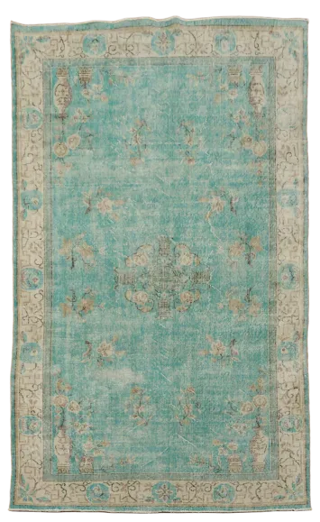 Green Vintage Anatolian Oriental Wool Rug 5x9
