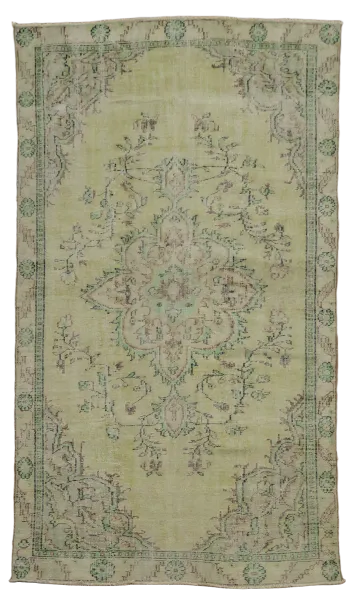 Green Decorative Vintage Anatolian Oriental Wool Rug 5x9