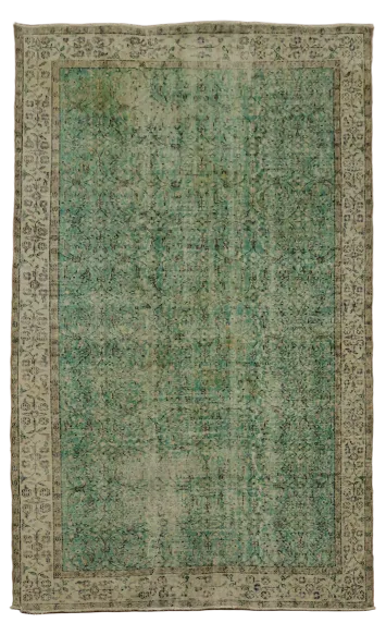 Green Vintage Anatolian Oriental Wool Area Rug 6x9