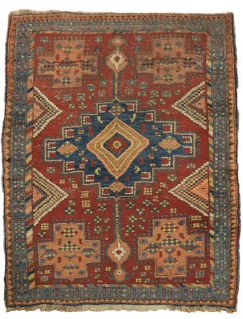 Old Geometric Wool Oushak Turkish Rug 5x6