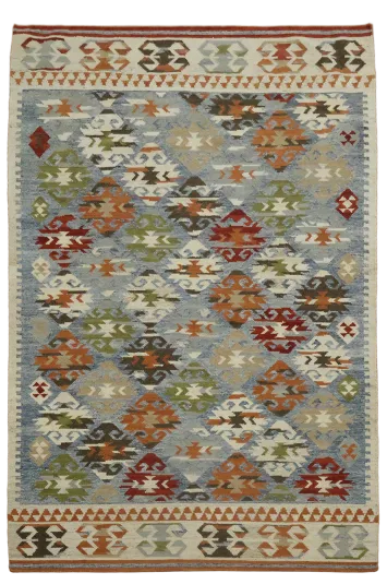 Traditional Kilim Rug with Vibrant Geometric Patterns 5'x8'