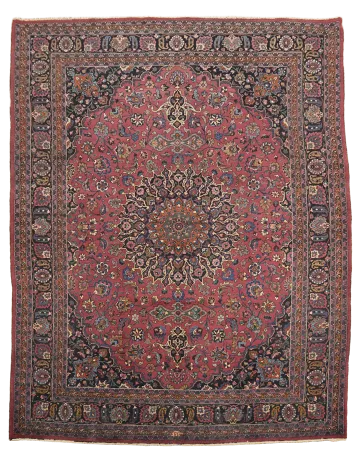 Vintage Traditional Mashad Persian Wool Rug 11x13