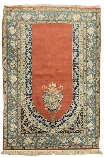 Vintage Silk & Wool Qum Persian Rug 5x7