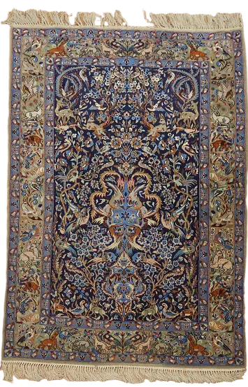 Super Fine Blue Pictorial Wool Kashan Persian Rug 4x6