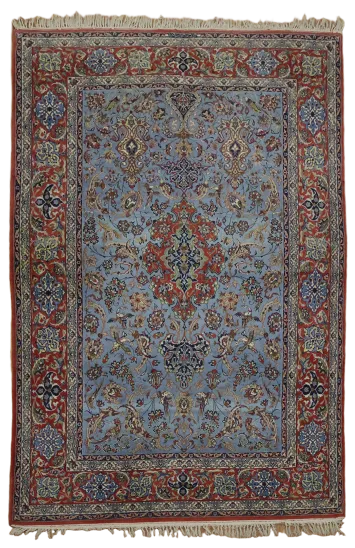 Blue Fine Isfahan Persian Wool Rug 5x7