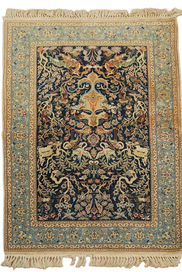 Blue Vintage Animalm Pictorial Isfahan Persian Wool Rug 4x5