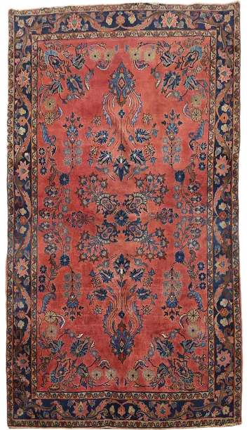 Antique Floral Wool Kashan Persian Rug 4x7