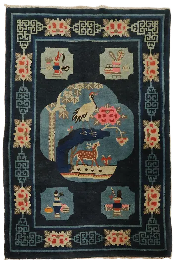 Antique Pictorial Wool Art Deco Chinese Rug 3x5