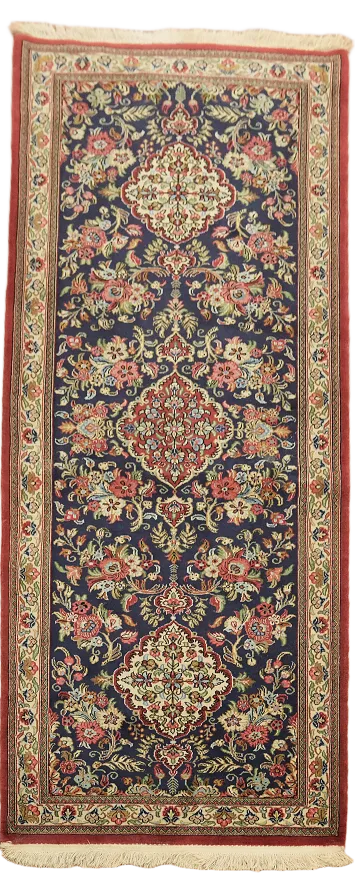 Blue Wool Qum Persian Runner Rug 3x7