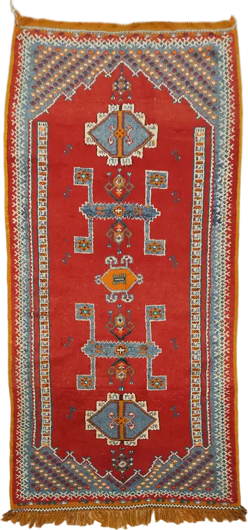 Moroccan Oriental Runner Geometric Wool Rug 3x7