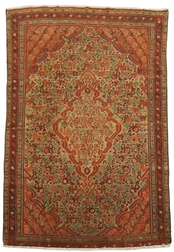 Highly Collectible Green Antique Wool Sarouk Farahan Persian Rug 5x7