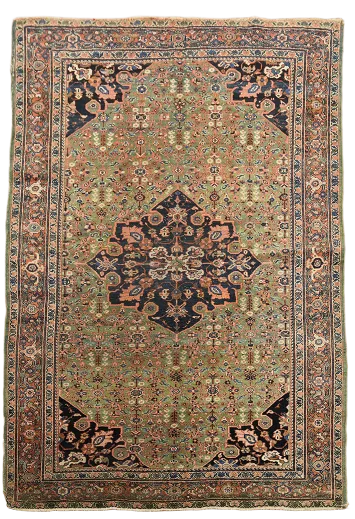 Green Antique Wool Sultanabad Persian Rug 4x6