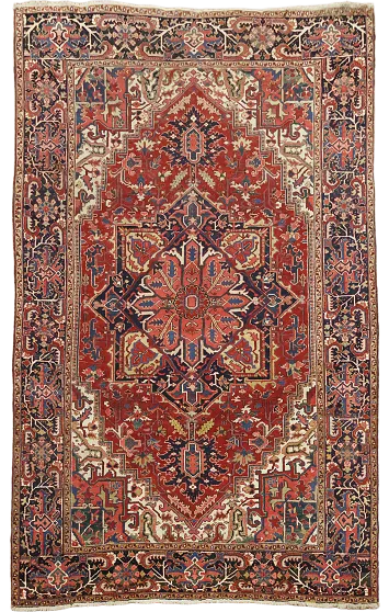Vintage Geometric Heriz Persian Wool Area Rug 9x12