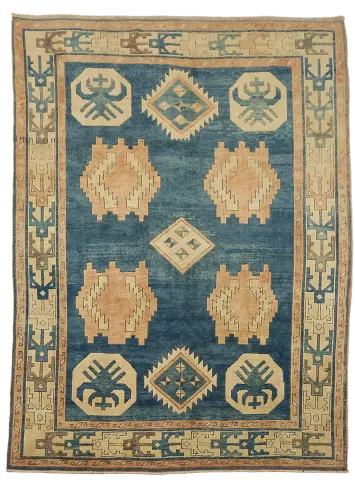 Blue Geometric Anatolian Turkish Wool Area Rug 7x10
