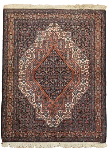 Vintage Geometric Senneh Oriental Wool Rug 4x5