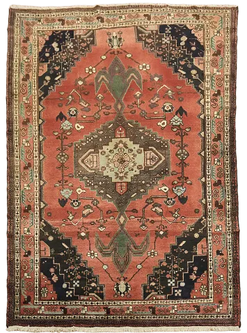 Geometric Vintage Hamedan Persian Wool Rug 5x7