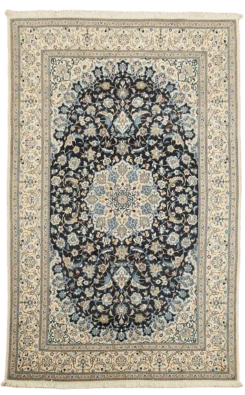 Blue Floral Nain Persian Wool Area Rug 6x9