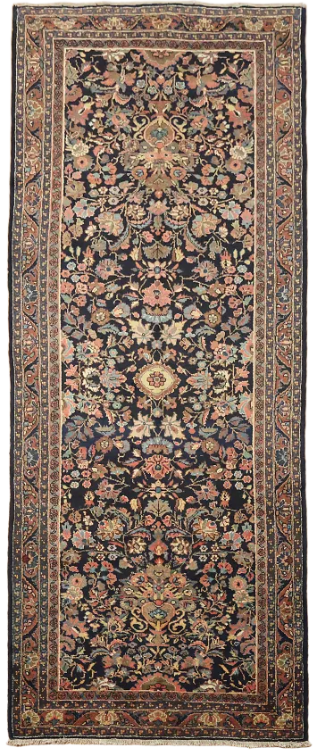 Blue Sultanabad Persian Runner Wool Rug 4x10