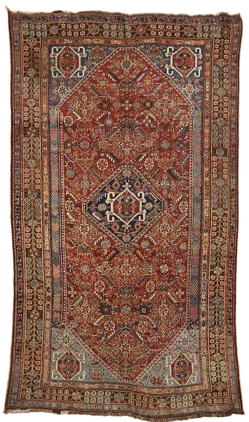 Pre-1900 Antique Qashqai Persian Wool Rug 5x9