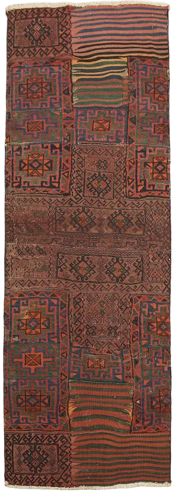 Vintage Tribal Patchwork Persian Runner Wool Rug 3x8