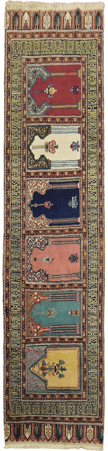 Vintage Anatolian Turkish Runner Wool Rug 3x7