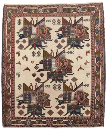 Vintage Tribal Geometric Afshar Persian Rug 4x4
